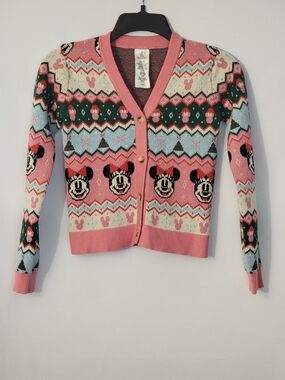 Disney Minnie Mouse V-Neck Cardigan Sweater Size 9-10